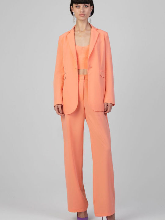 Forever Young The Label Women's Fabric Trousers in Straight Line Peach