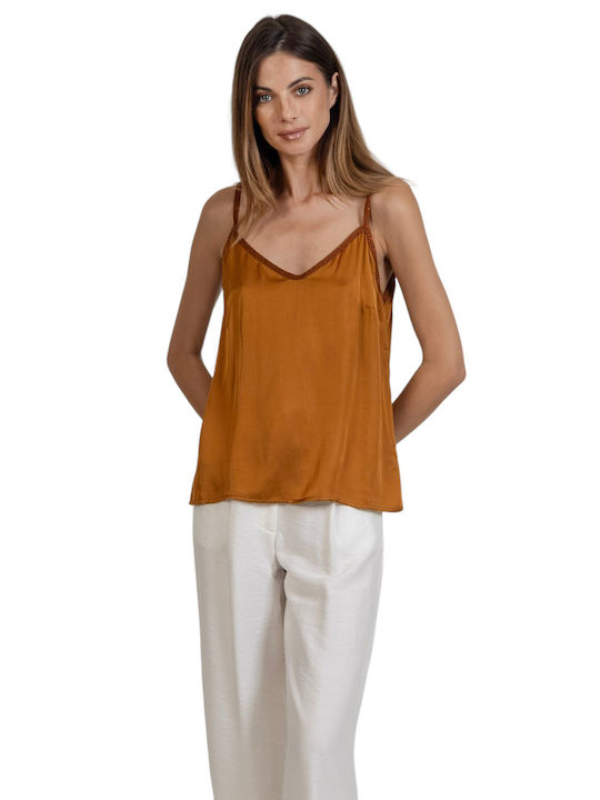 Aggel Women's Blouse Satin Brown