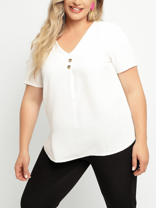 Dina Women's Blouse Short Sleeve with V Necklin...