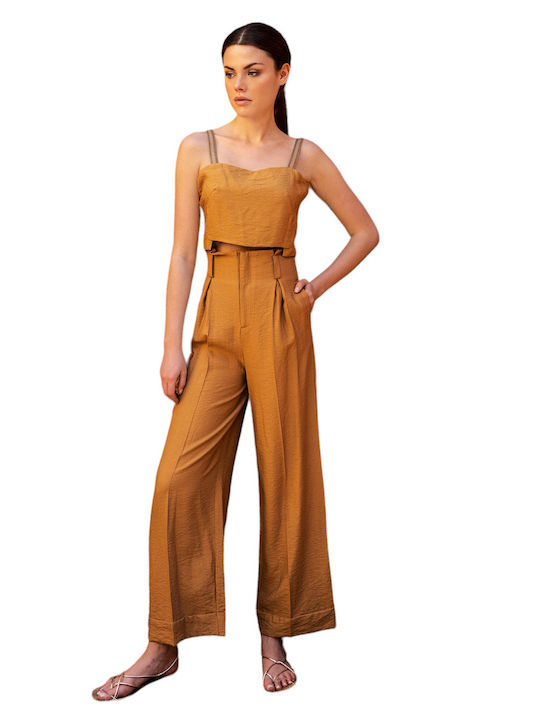 Aggel Women's Fabric Trousers Camel