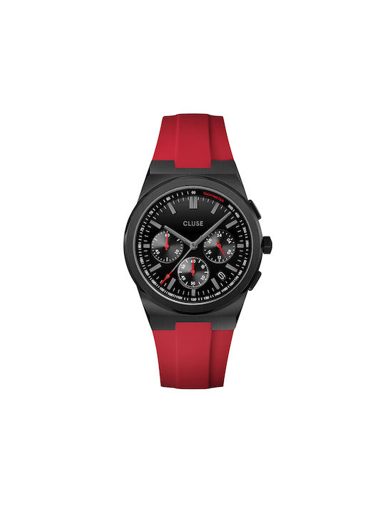 Cluse Vigoureux Watch Chronograph with Red Rubber Strap