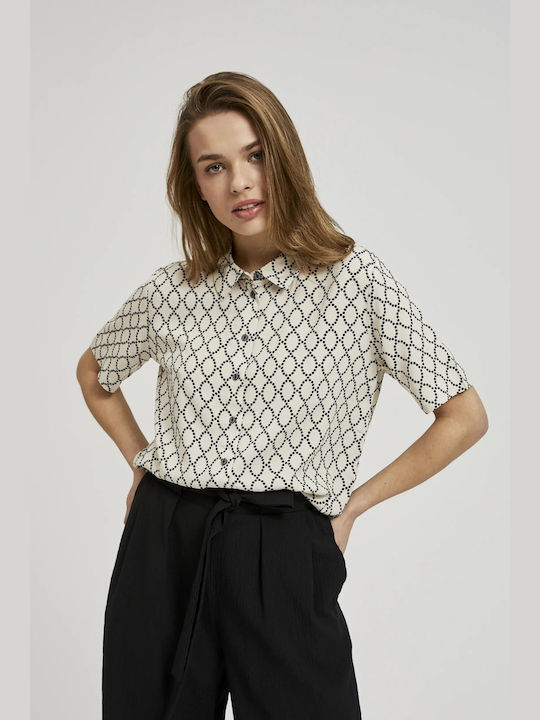 Damen Kurzarm Geometrisches Muster Hemd