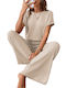 Amely Women's Short-sleeved One-piece Suit Beige