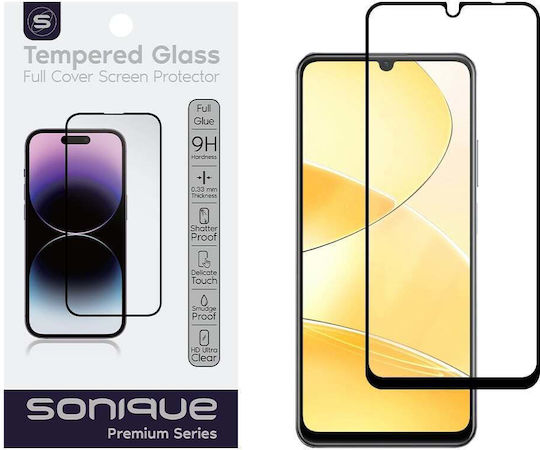 Sonique Hardy Glass 2.5D Пълно лепило Закалено стъкло за цялото лице Черен (Realme C51 / Realme C53)