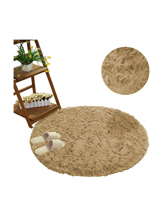 Strado Teppich Rund Zottelig Synthetisch,Polyester/Cotton/Leather Cappuccinocamel (light Brown)
