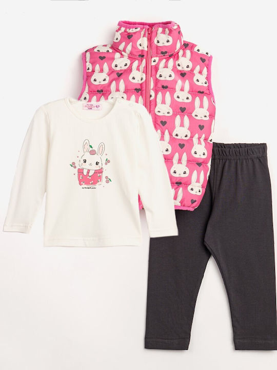 Funky Kinder Set mit Leggings & Jacke Winter 3Stück Pink Αμάνικο