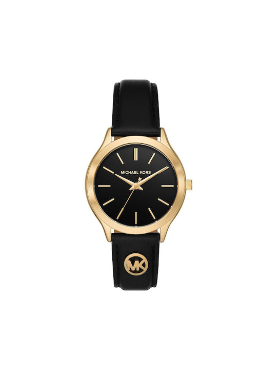 Michael Kors Watch with Black Leather Strap