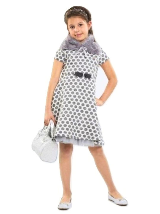 Evita Kids Dress Tulle Polka Dot Grey