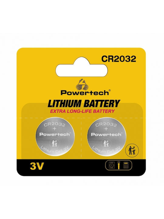 Powertech Μπαταρίες Λιθίου Ρολογιών CR2032 3V 2τμχ