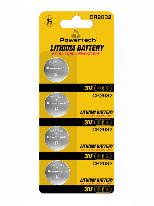 Powertech Μπαταρίες Λιθίου Ρολογιών CR2032 3V 4τμχ