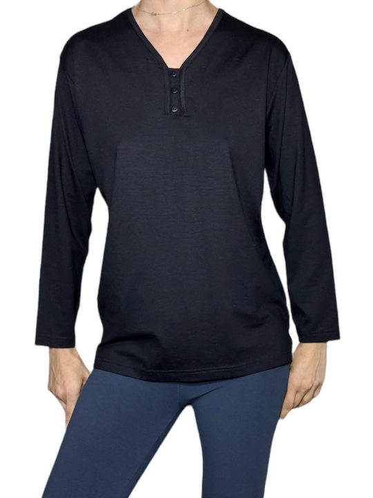 Ruya Women's Blouse Long Sleeve with V Neckline Black