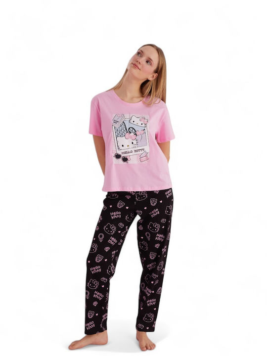 Hello Kitty De vară Set Pijamale pentru Femei Roz
