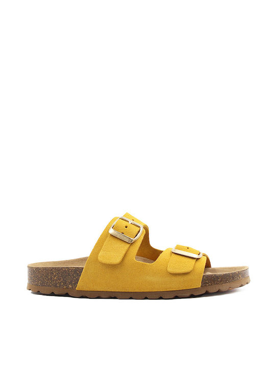 Flivver Leather Women's Flat Sandals in Yellow Color