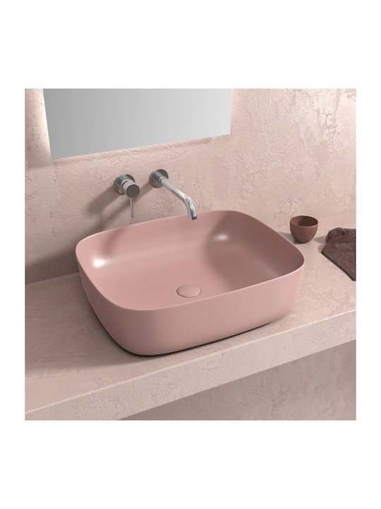 Karag Aufgesetztes Waschbecken Porzellan 49x39x15cm Rosa Opaco