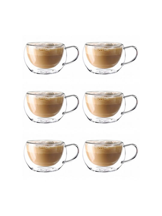 Set Tassen Kaffee Glas Transparent 300ml 6Stück