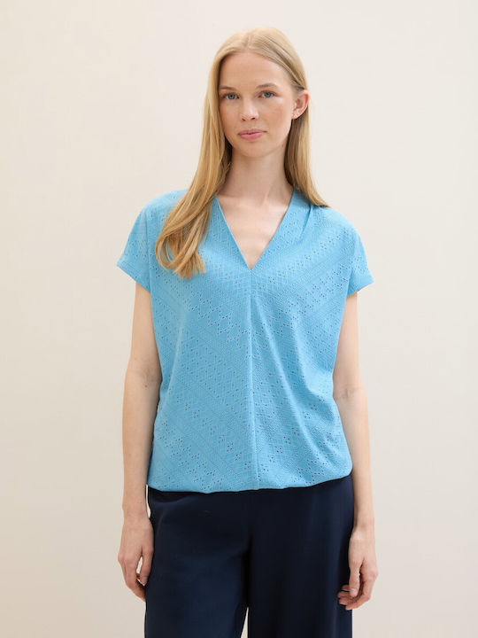 Tom Tailor Damen Bluse Ärmellos Hellblau