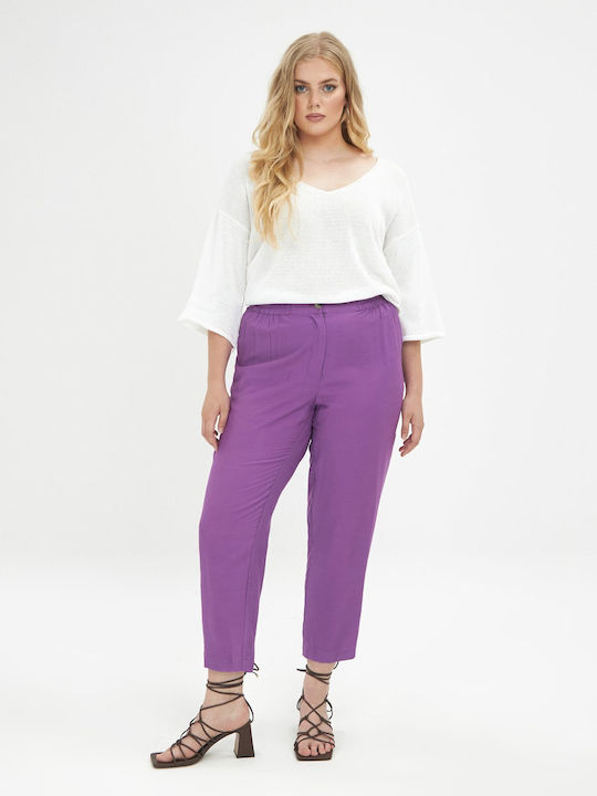 Mat Fashion Women's Fabric Trousers with Elastic in Carrot Fit Purple