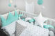 Maboo Crib Bumpers Braided Inside Mint White Grey Stars 160cm
