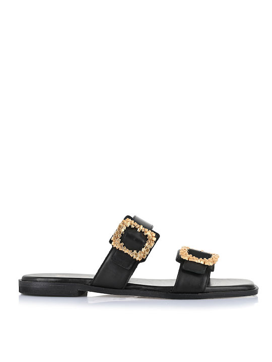 Mourtzi Leather Women's Flat Sandals in Black Color