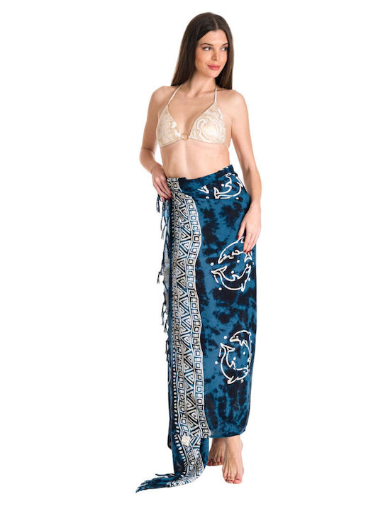 Rima Beachwear Pareo with Fringes Blue