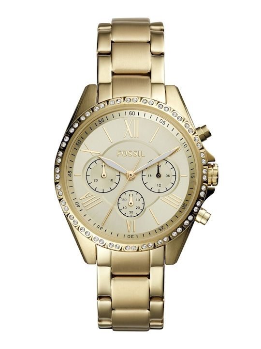 Fossil Courier Γυναικείο Ρολόι 40mm Χρονογράφος Μπαταρίας με Χρυσό Μεταλλικό Μπρασελέ