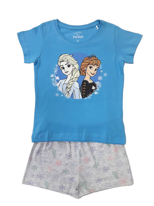 Disney Kinder Schlafanzug Sommerlich Blue Elsa Anna Blue