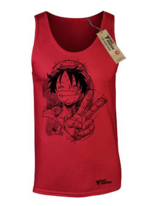 Sleeveless Men's Cartoon T-Shirt Takeposition Anime One Piece Red 330-1020b-05