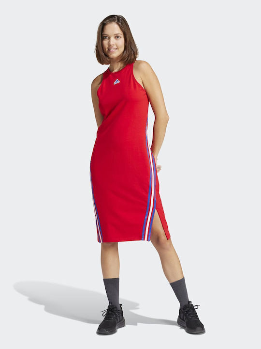 Summer Midi Dress with Tearing Red