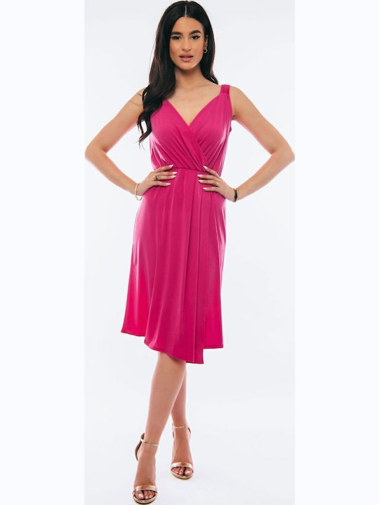 BelleFille Summer Midi Evening Dress Wrap Fuchsia