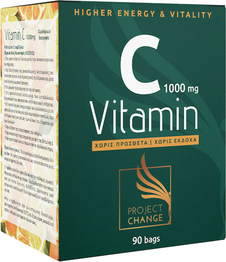 Project Change Vitamin C Βιταμίνη για Ενίσχυση του Ανοσοποιητικού, τo Δέρμα & Αντιοξειδωτική δράση 1000mg 90 φακελίσκοι