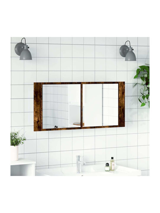vidaXL Badezimmerspiegel LED mit Regal & Schrank 100x12cm Braun