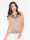 Figl Damen Bluse Ärmellos Beige