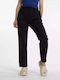 Leinenhose mit weitem Bein und Taschen - Schwarz