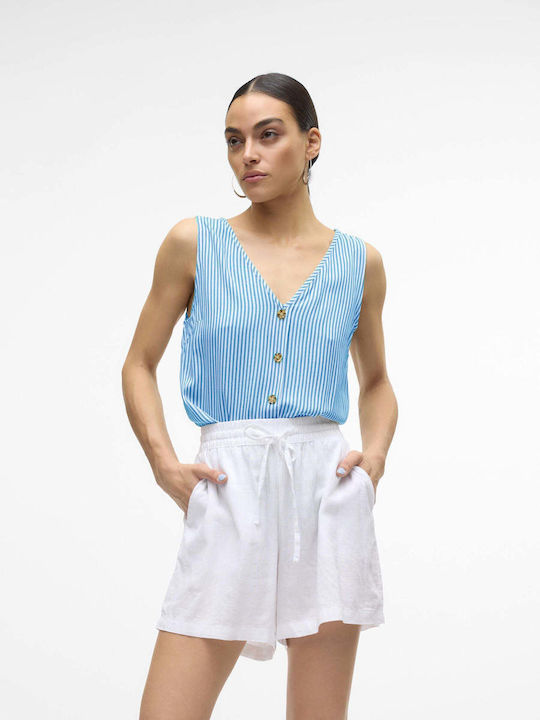 Vero Moda Дамска Блуза Без ръкави с V Обло Деколте Ibiza Blue