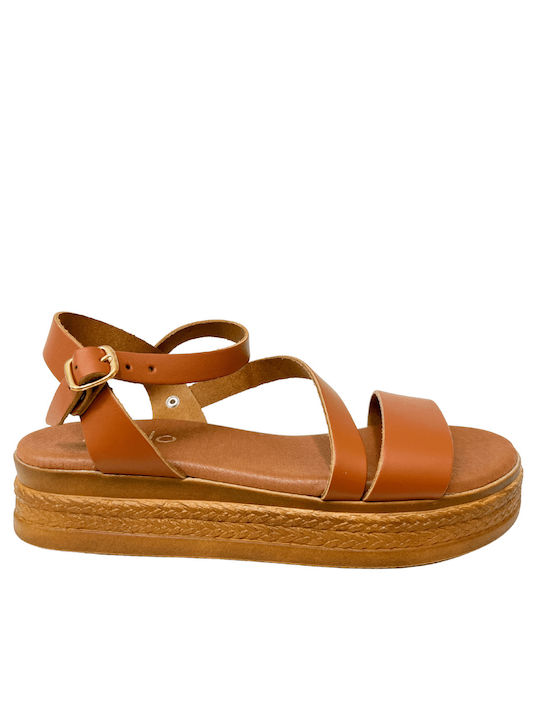 Ligglo Flatforms Leather Women's Sandals Tabac Brown