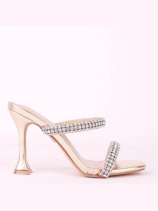 Women's Mules with Diamantique Stones Nw183 Gold