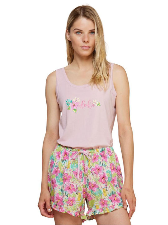 Noidinotte Sommer Damen Pyjama-Set Baumwolle Rose