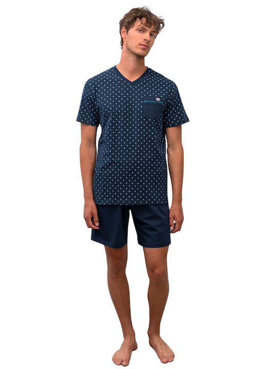 Vamp Men's Summer Cotton Pajamas Set BLUE