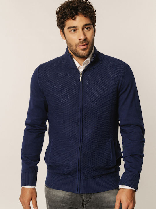 Edward Jeans Men's Knitted Cardigan with Zipper Navy Blue
