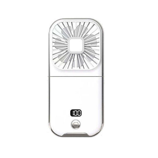 Portable Flippy Fan 3 In 1 Handheld Neck Desk 16.7 X 8 X 1.9 Cm 3 Speed Levels Usb Charging Foldable Digital Display Phone Holder White