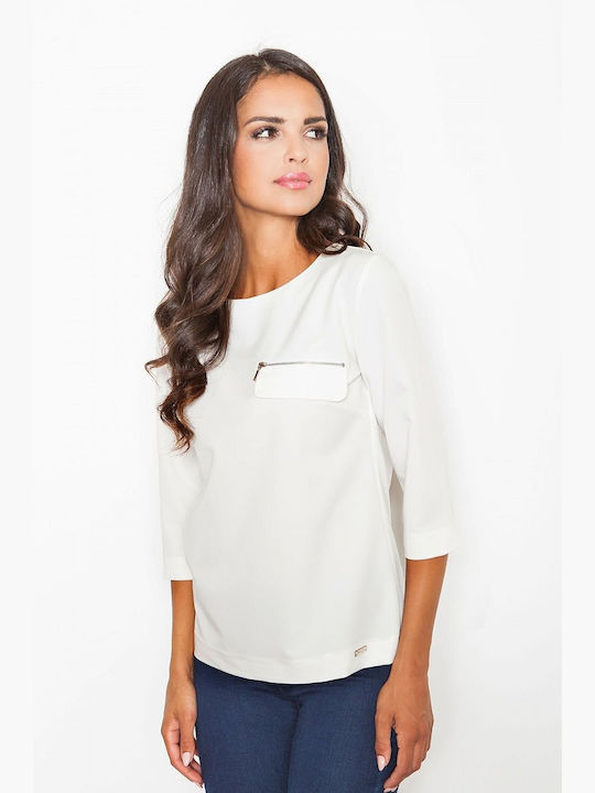 Figl Women's Blouse with 3/4 Sleeve & Zipper Beige