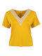 Didone Women's Blouse Short Sleeve with V Neckline Yellow