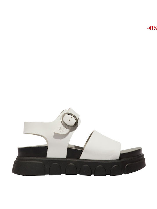 Fly London Leather Women's Flat Sandals in White Color