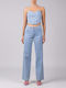Sac & Co Women's Blouse with Straps & Zipper Light Blue