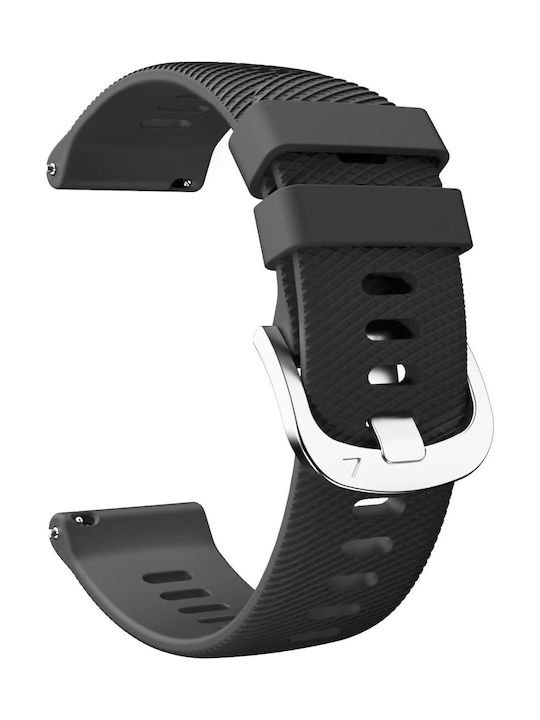 Quick Release Smooth Silver Hardware Logo Λουράκι Σιλικόνης Μαύρο (Garmin Vivoactive 4, Venu 2/3, Forerunner 255/265)