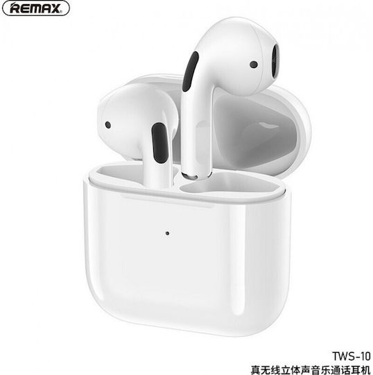 Remax TWS-10 Earbud Bluetooth Handsfree Ακουστικά με Αντοχή στον Ιδρώτα και Θήκη Φόρτισης Λευκά