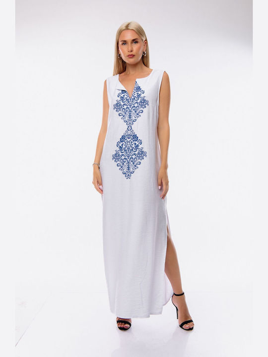 Donna Martha Summer Maxi Dress with Slit White