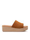 Δερμάτινα Γυναικεία Σανδάλια Flatforms Καφέ