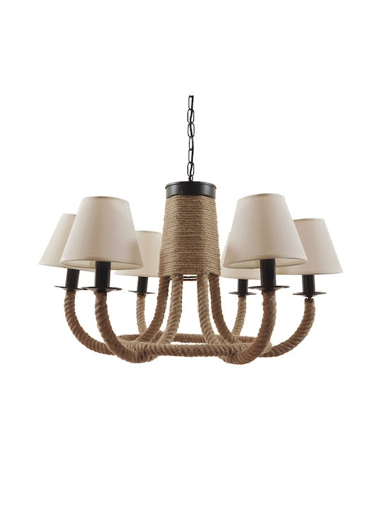 GloboStar Verone Chandelier with Rope 6xE14 Beige 65cm 10001020