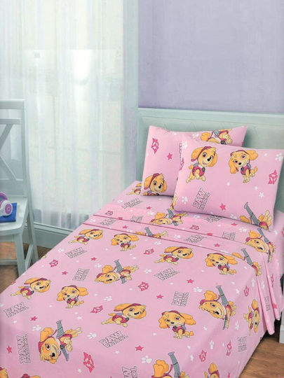 Kids Sheets Set Pink Cotton Elastic Paw Patrol Carnation 100x200+30